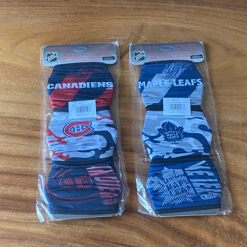 6 pack NHL Canadiens and Maple Leafs Kids Face Masks - Red, Blue, Gray